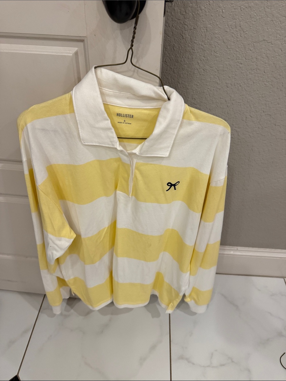 Hollister Men’s Yellow & White Striped Long-Sleeve Polo Shirt